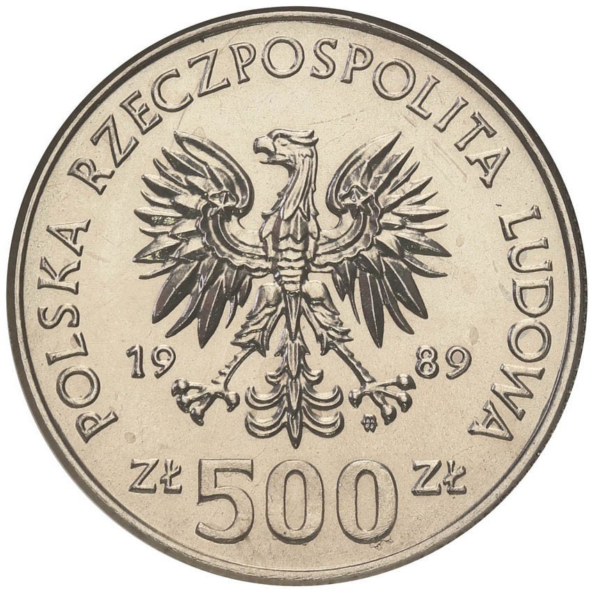 PRL. PRÓBA Nikiel 500 złotych 1989 Jagiełło popiersie